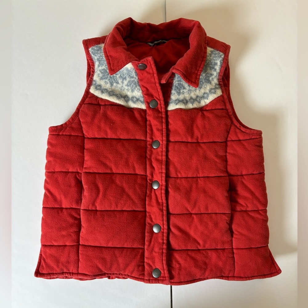Rubbish red vest women’s medium quilted cotton puffer vest with collar snap up